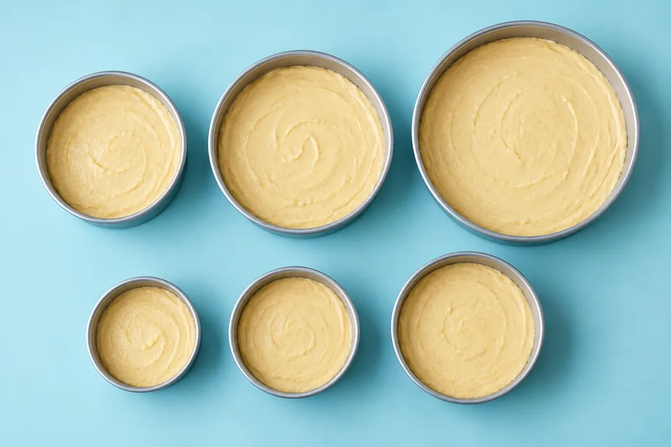 Different-size cake pans with similar batter depth