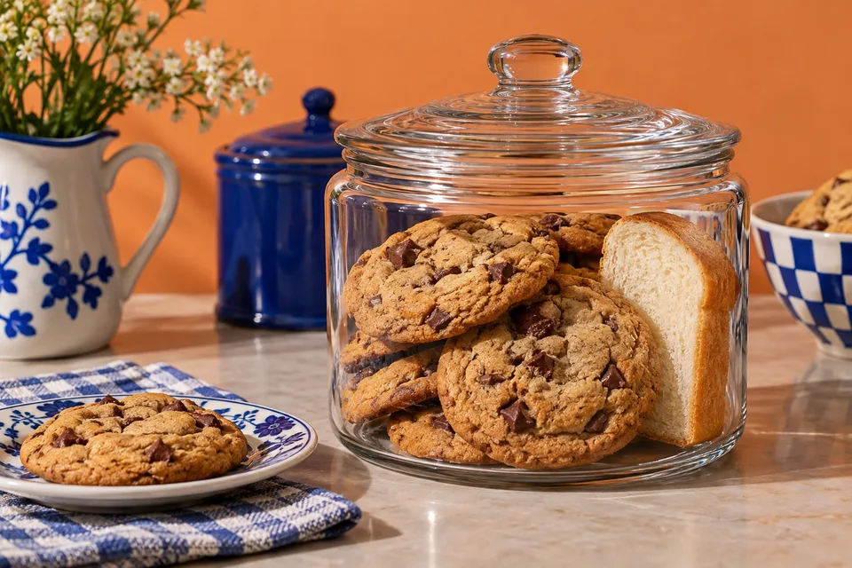 Cookies stored with a separate piece of plain white bread