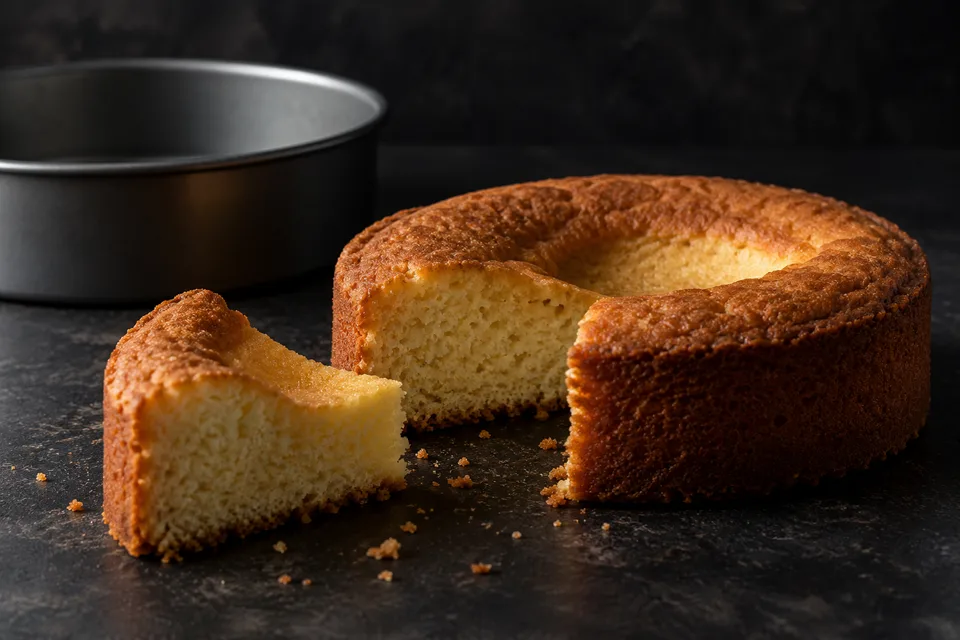 A cut cake wedge showing the shape of a central dip